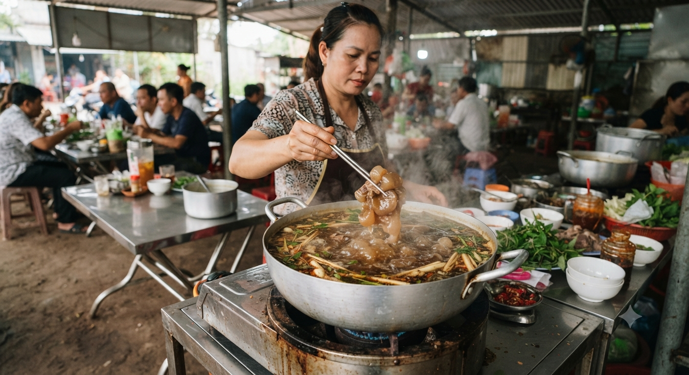 Thời điểm thả gân vào nồi nước dùng